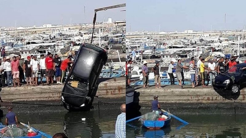 سقوط سيارة عائلية في ميناء صفاقس..